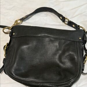 Coach Black Leather Shoulder Bag with Gold Accents